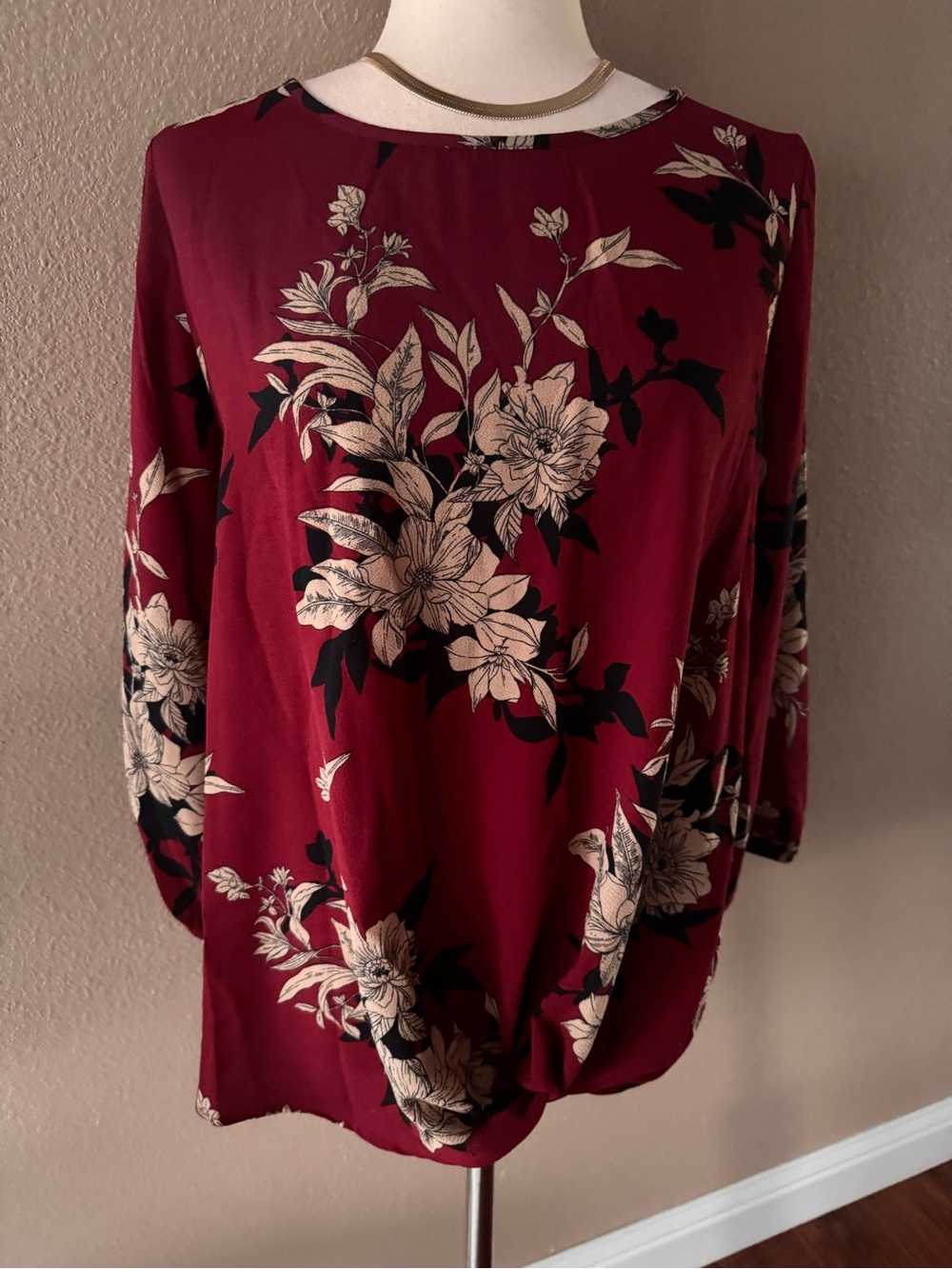 Sara Michelle Burgundy Floral Long-Sleeve Blouse